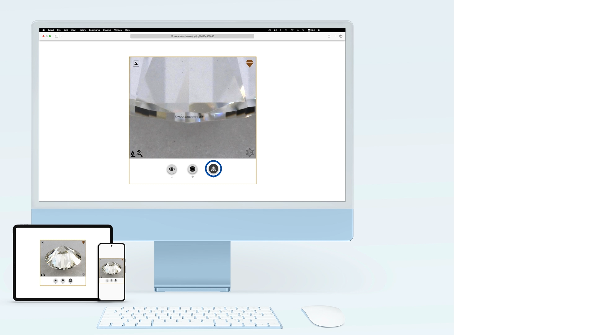 FacetView Face-down view — laser inscription visible on pavilion